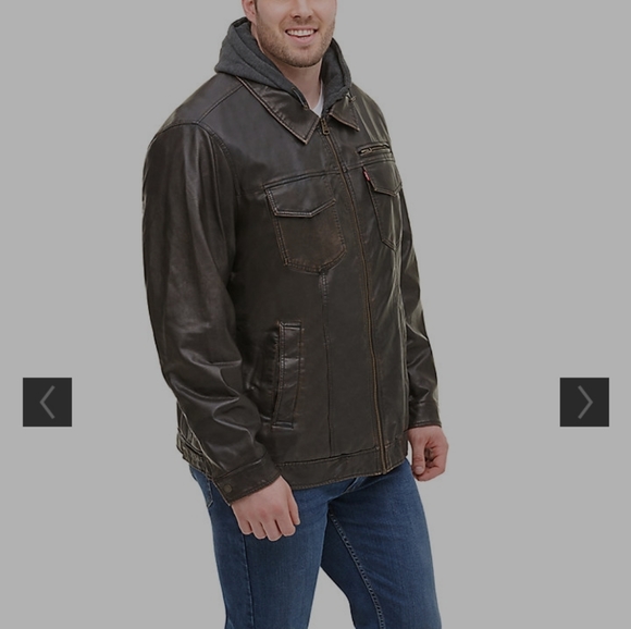 Faux-Leather Sherpa-Lined Hooded Jacket - Picture 5 of 5